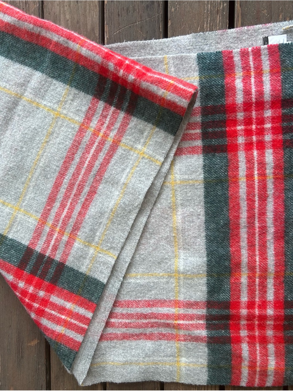 J. Crew Gray Plaid Wool Throw with Red, Green & Yellow Stripes